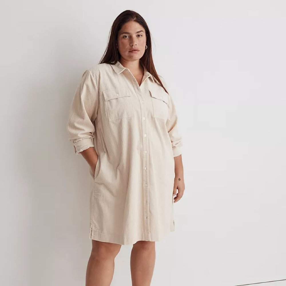 NWT Madewell plus corduroy long-sleeve mini shirtdress